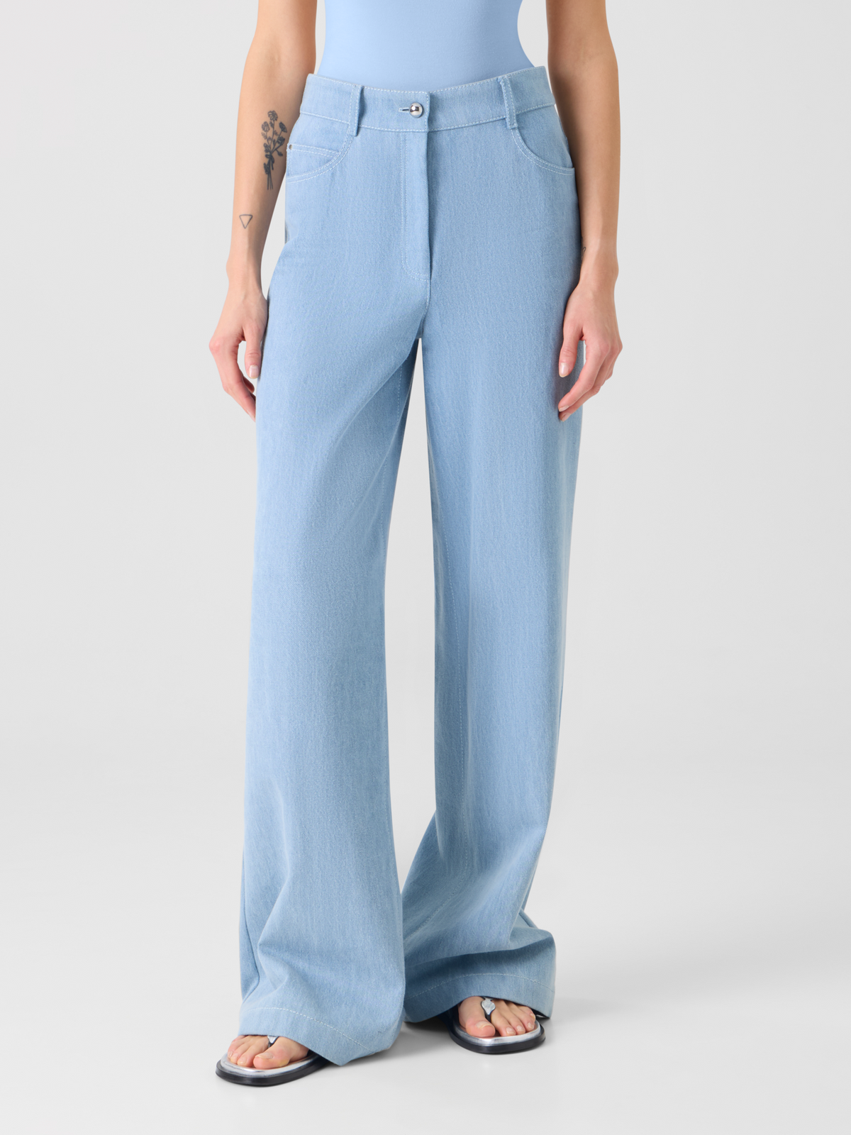 Designer Cooper Wide Leg Hose aus Stretch-Baumwolldenim - Blau