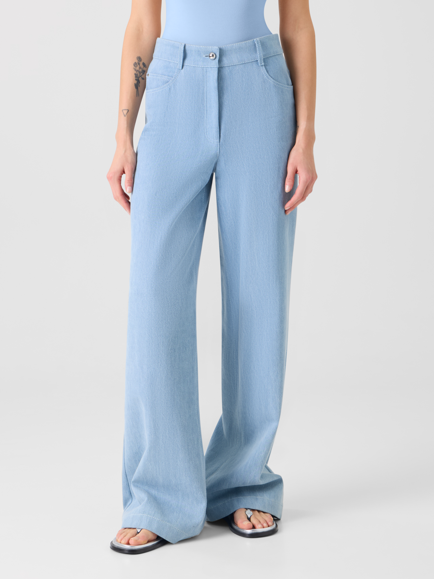 Designer Cooper Wide Leg Hose aus Stretch-Baumwolldenim - Blau