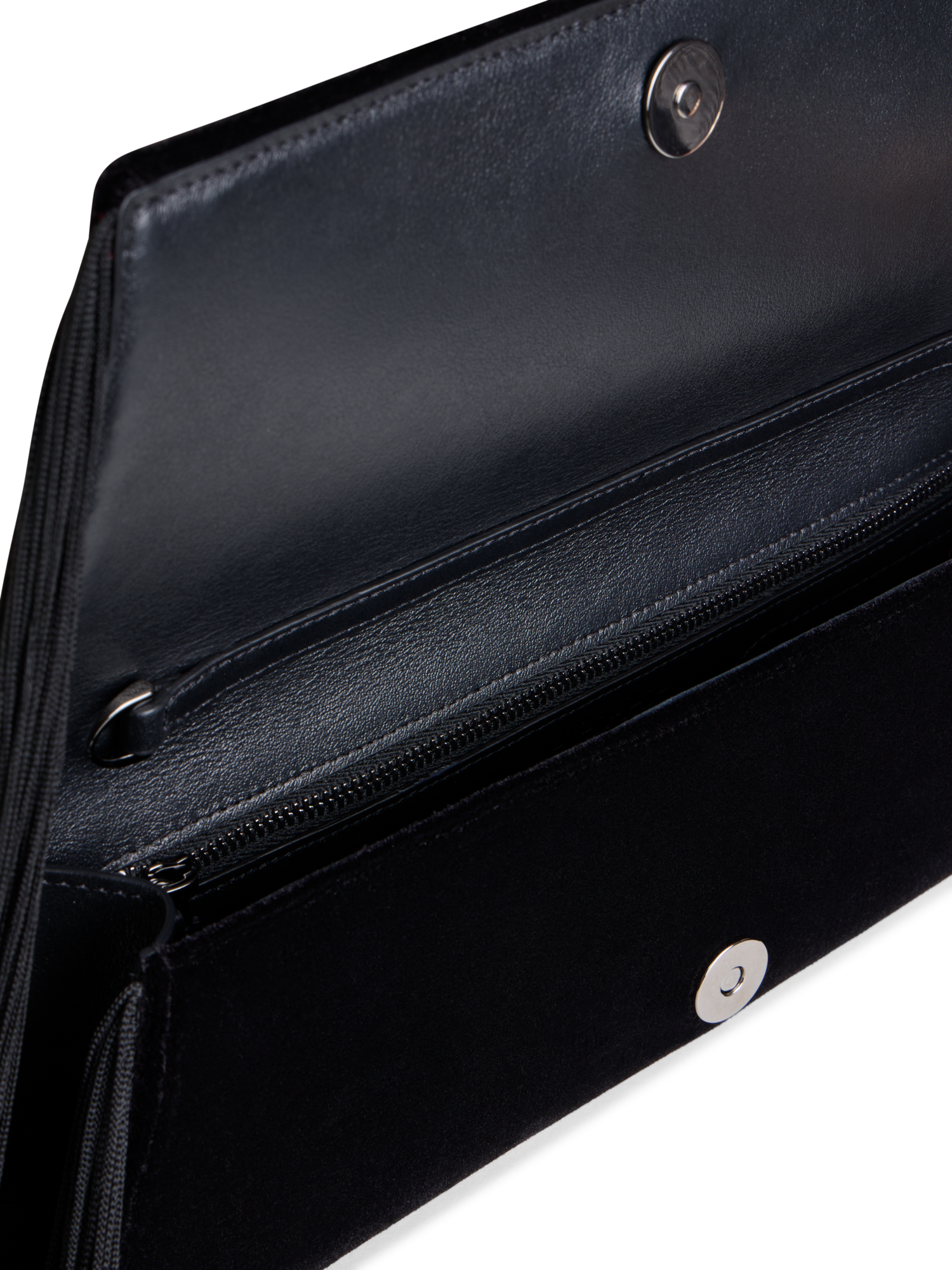 Designer Anouk Small Trapez-Clutch aus Samt mit Fransen - Schwarz