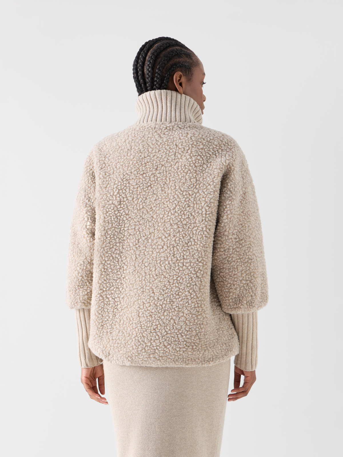 Designer Gesteppte Fleece-Bouclé-Jacke mit hohen Bündchen - Beige 
