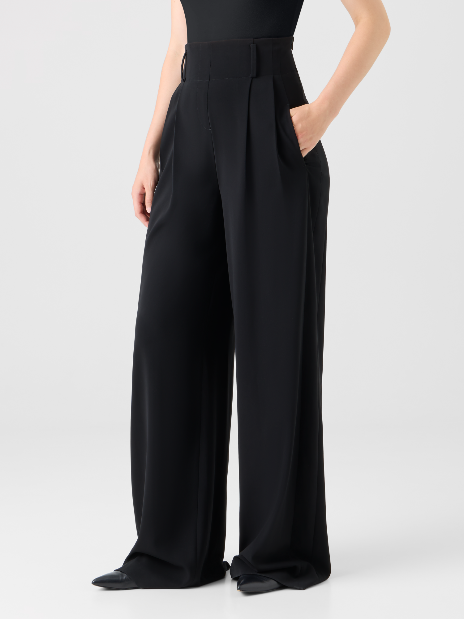 Designer Weite Lasercut-Crêpe-Hose mit hoher Taille - Schwarz 