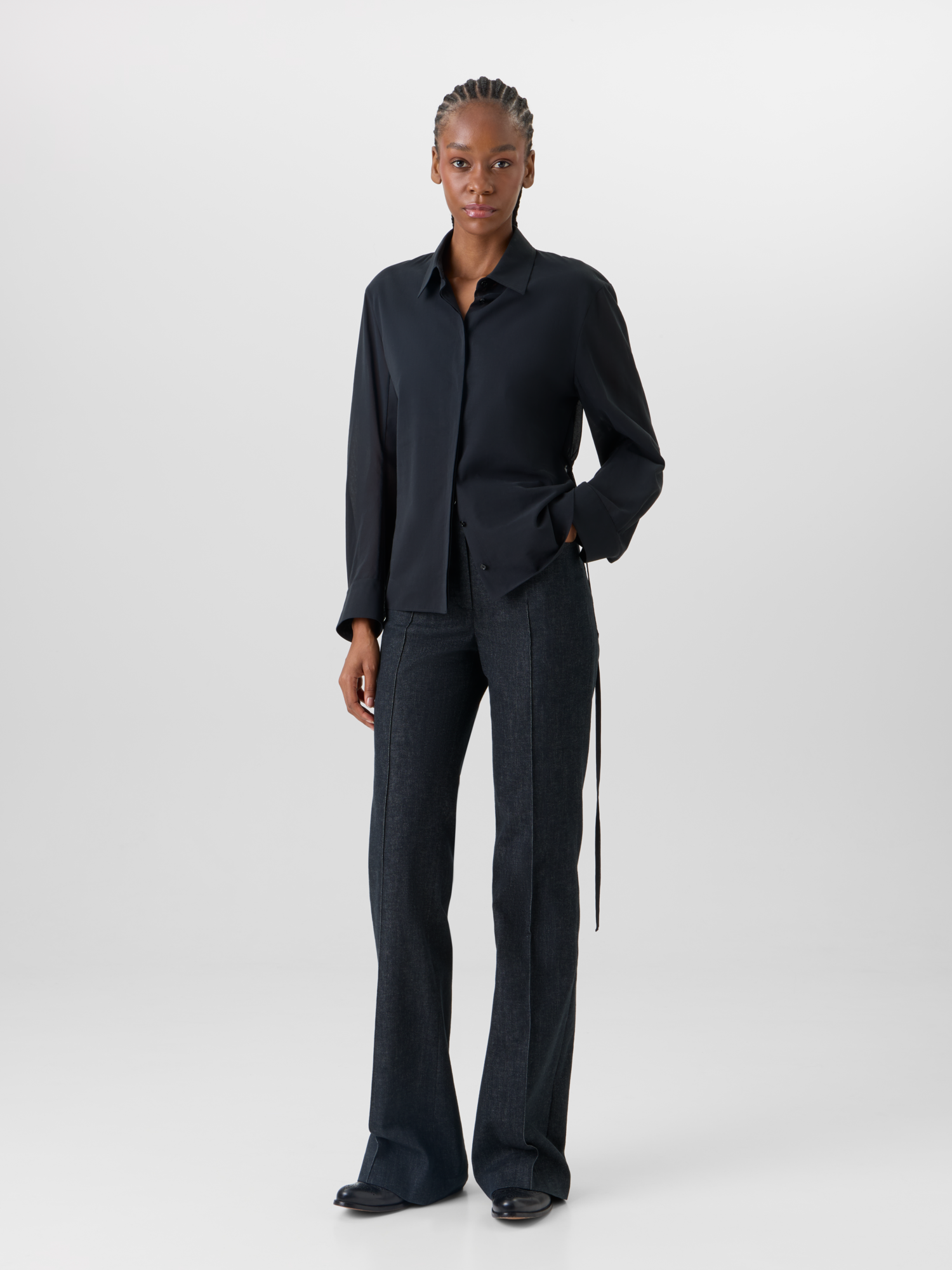 Designer Bluse aus Baumwollvoile - Schwarz 