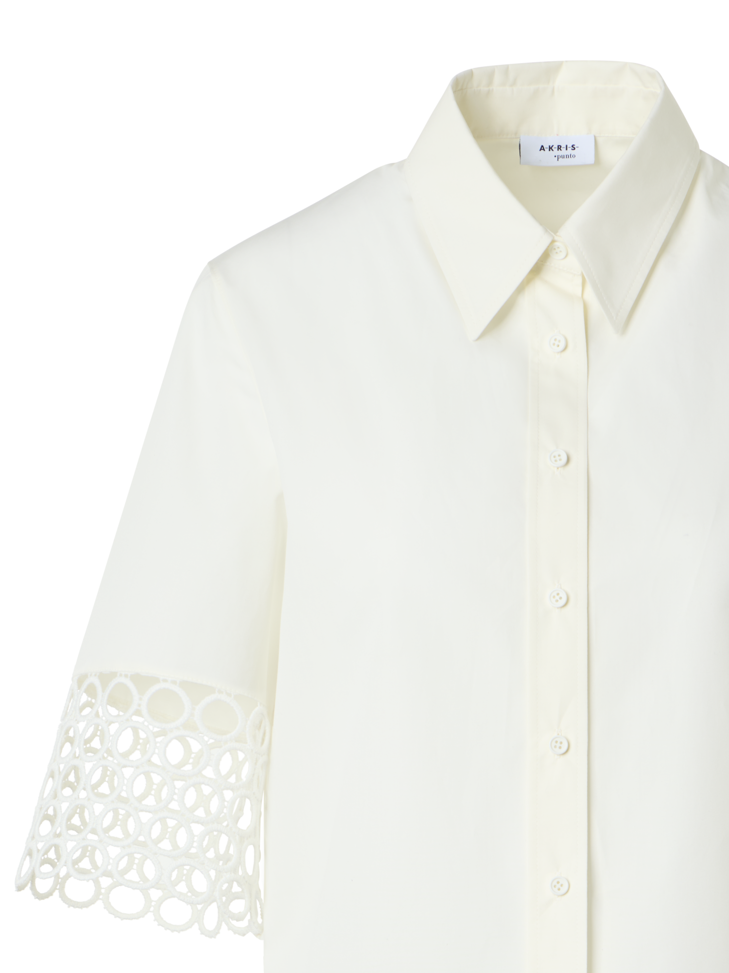 Designer Kastige Baumwollbluse mit Ösen-Guipure - Weiss