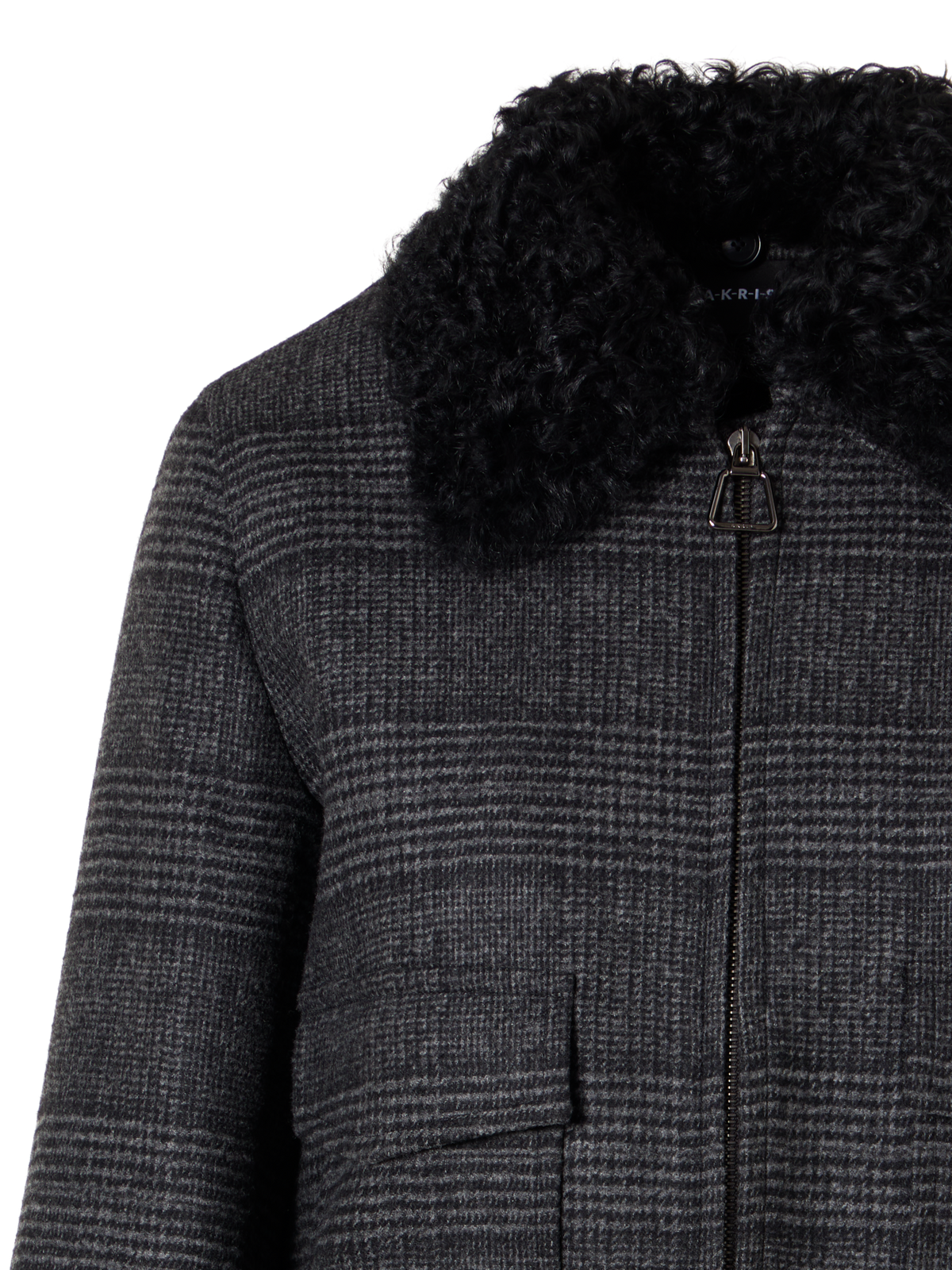 Designer Glencheck-Bomber aus Wolle mit Trapez-Steppung - Schwarz - Bunt - Grau