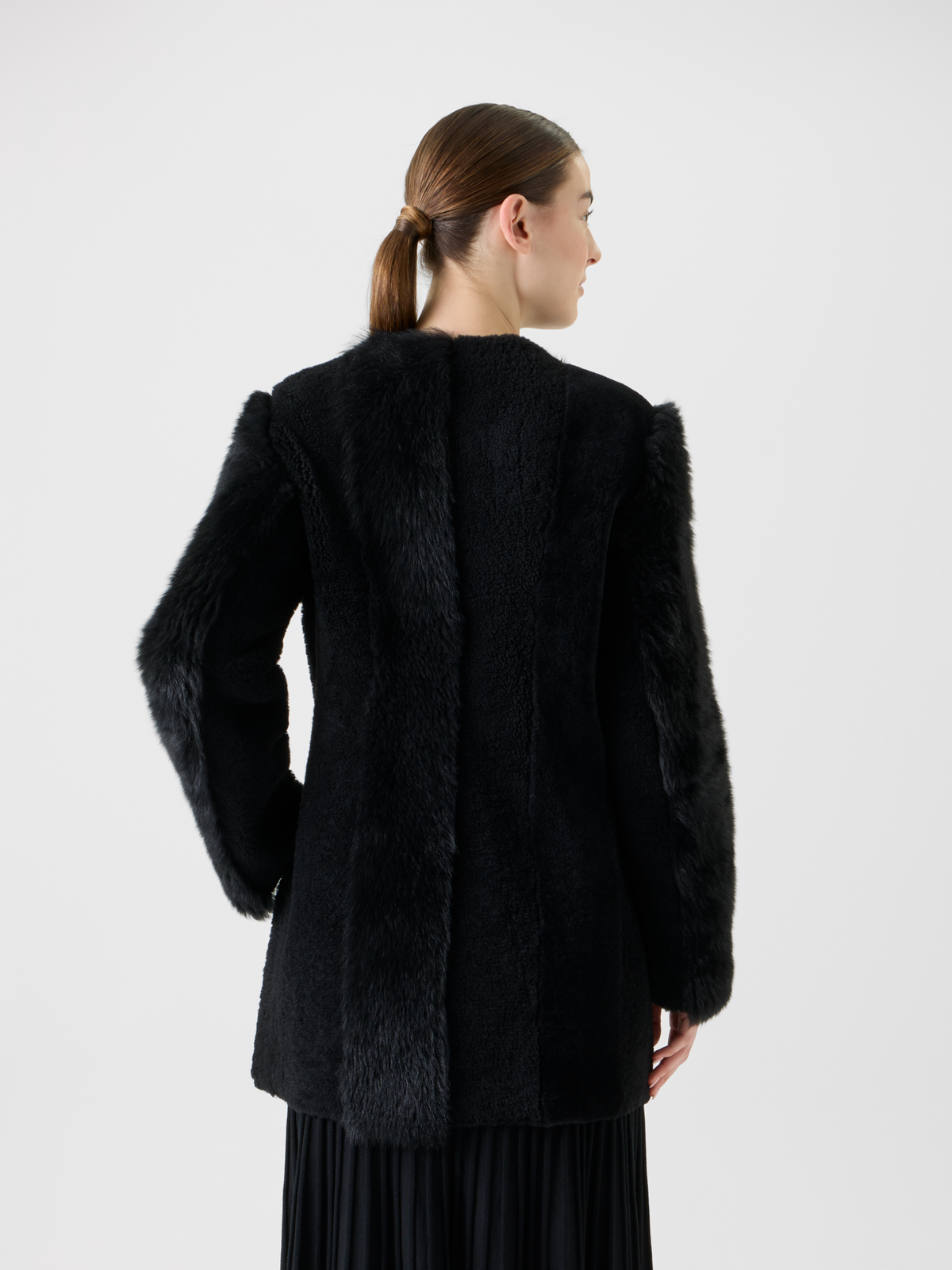 Designer Gerader Patchwork Lammfell Kurzmantel - Schwarz #editorial