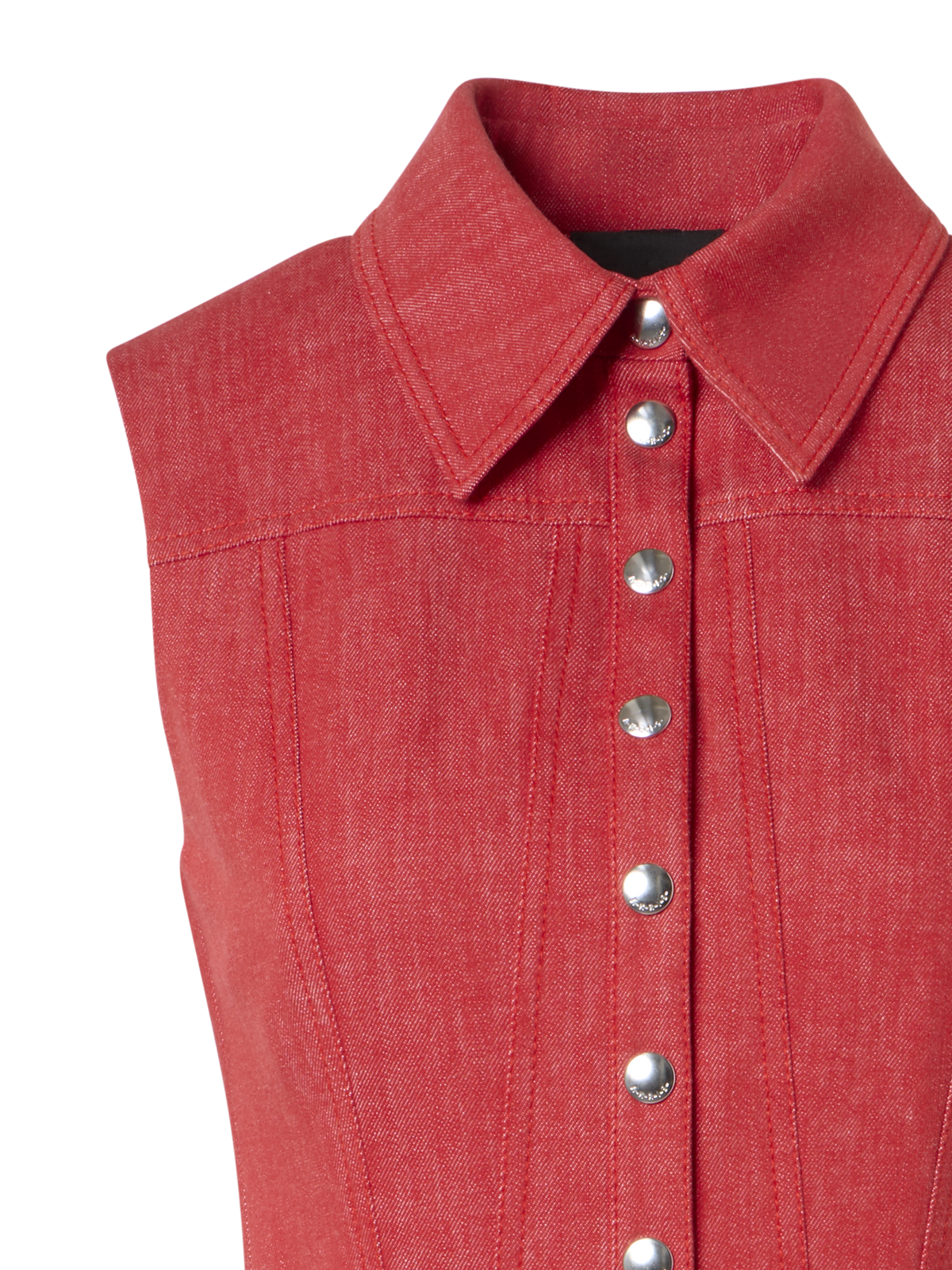 Designer Tailliertes ausgestelltes Midikleid aus Denim - Rot