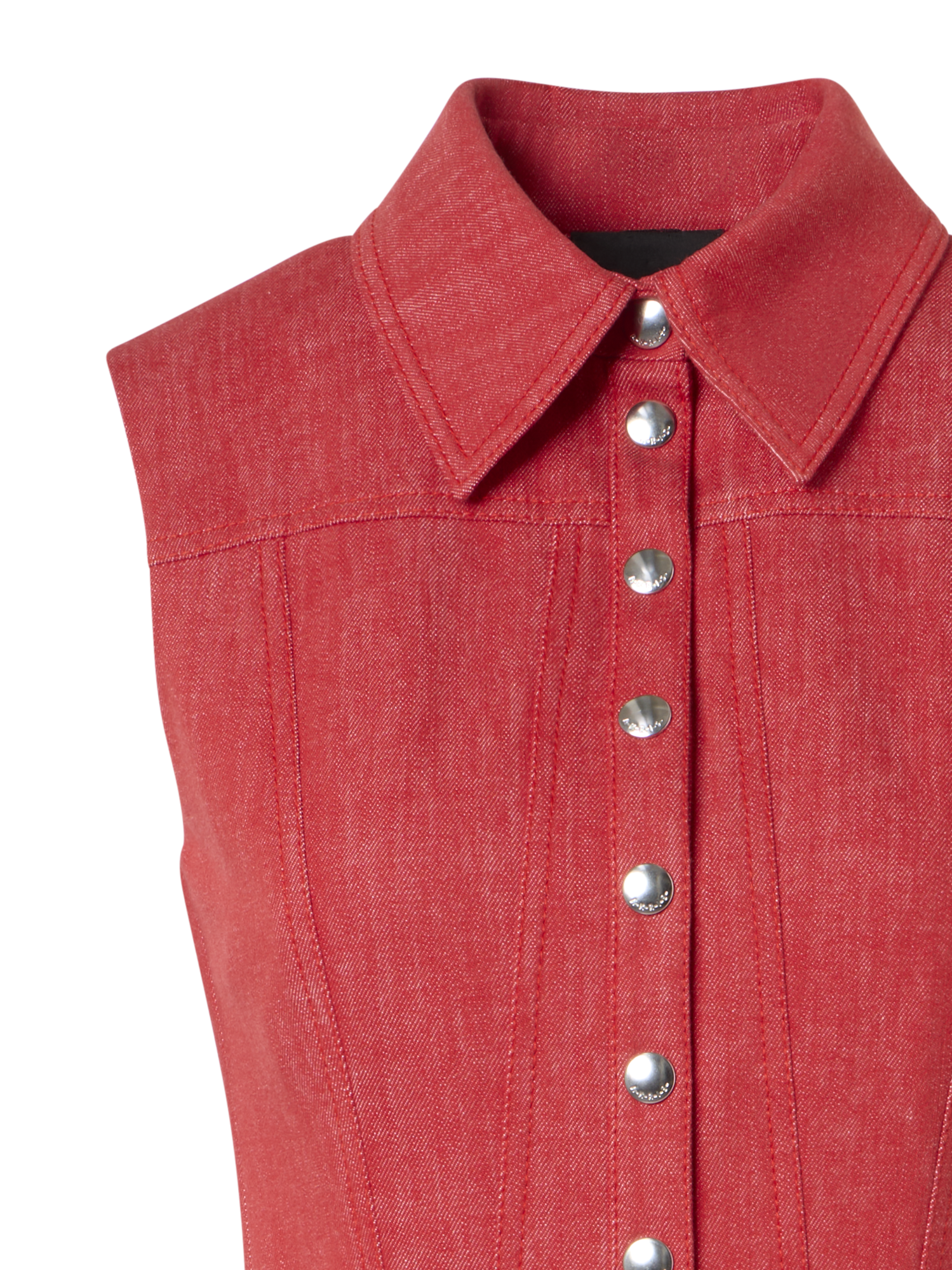 Designer Tailliertes ausgestelltes Midikleid aus Denim - Rot