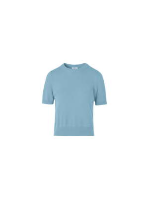 Designer Kurzarm-Pullover aus Wolle-Kaschmir - Blau