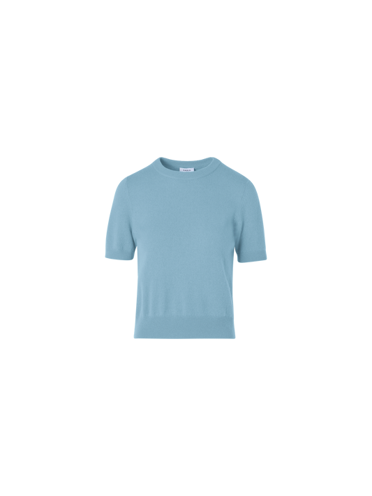 Designer Kurzarm-Pullover aus Wolle-Kaschmir - Blau