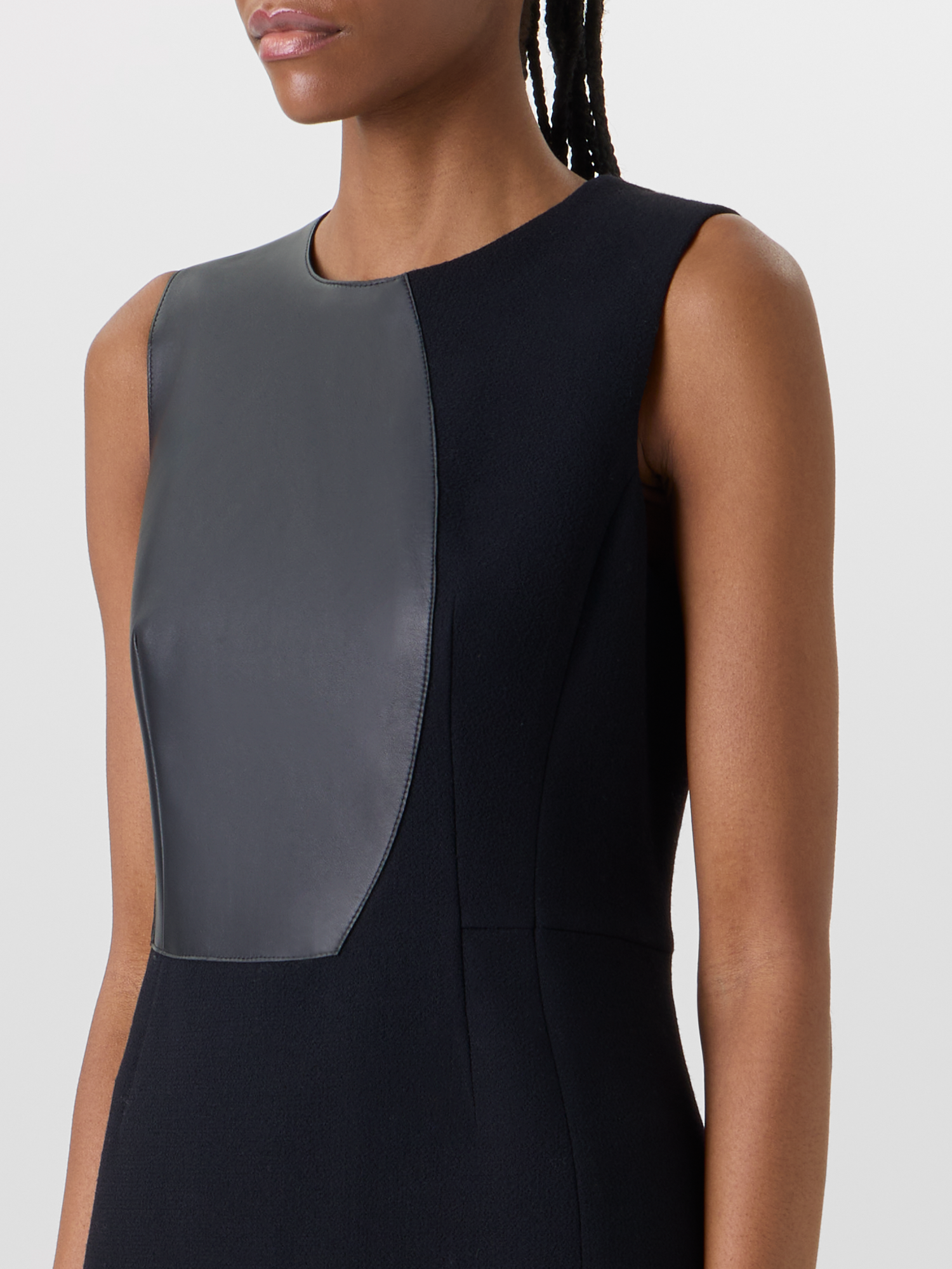 Designer Ärmelloses Etuikleid aus Wollkrepp-Doubleface - Schwarz 