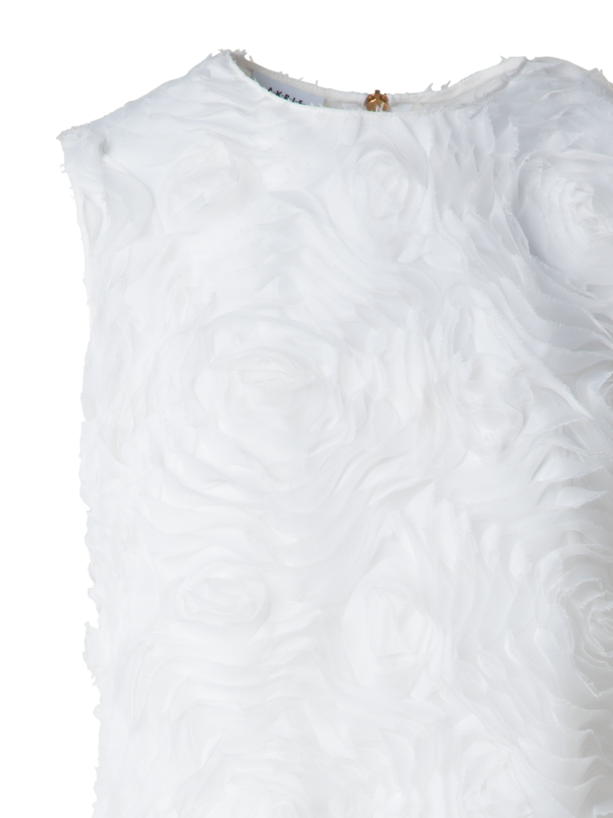 Designer Ärmellose Bluse mit 3D Carnation Stickerei - Ecru - Weiss