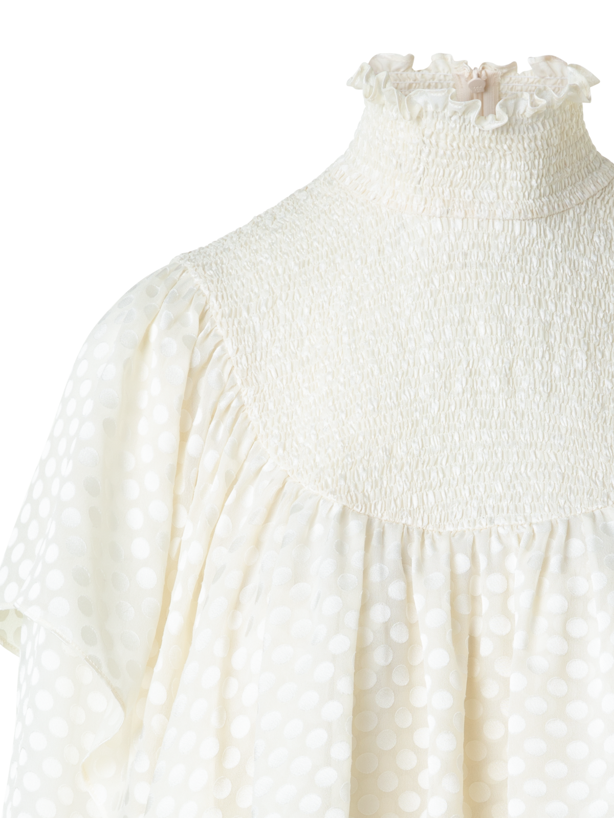 Designer Boho Bluse mit Smok und Rüschen Schultern - Ecru - Weiss