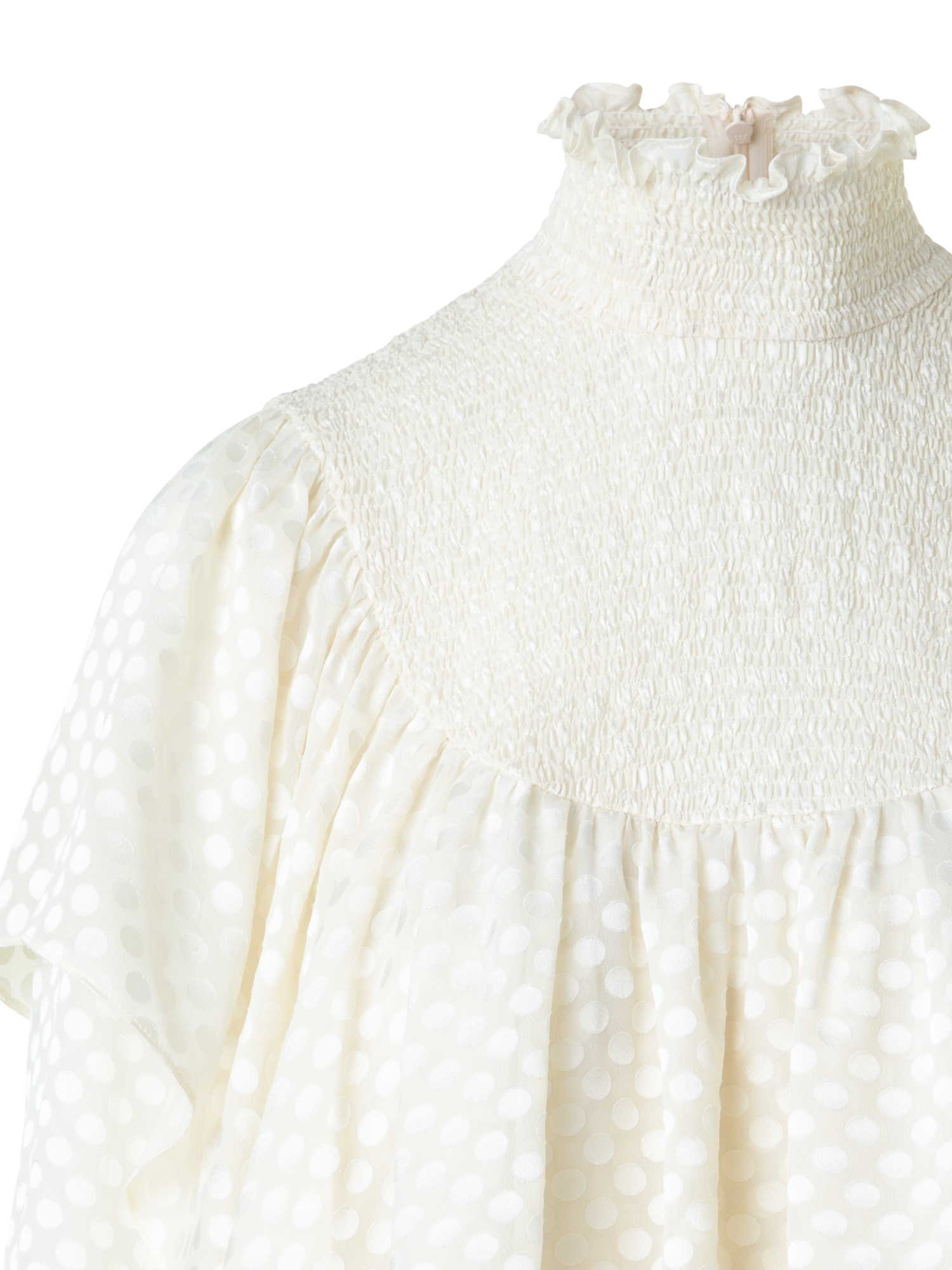 Designer Boho Bluse mit Smok und Rüschen Schultern - Ecru - Weiss