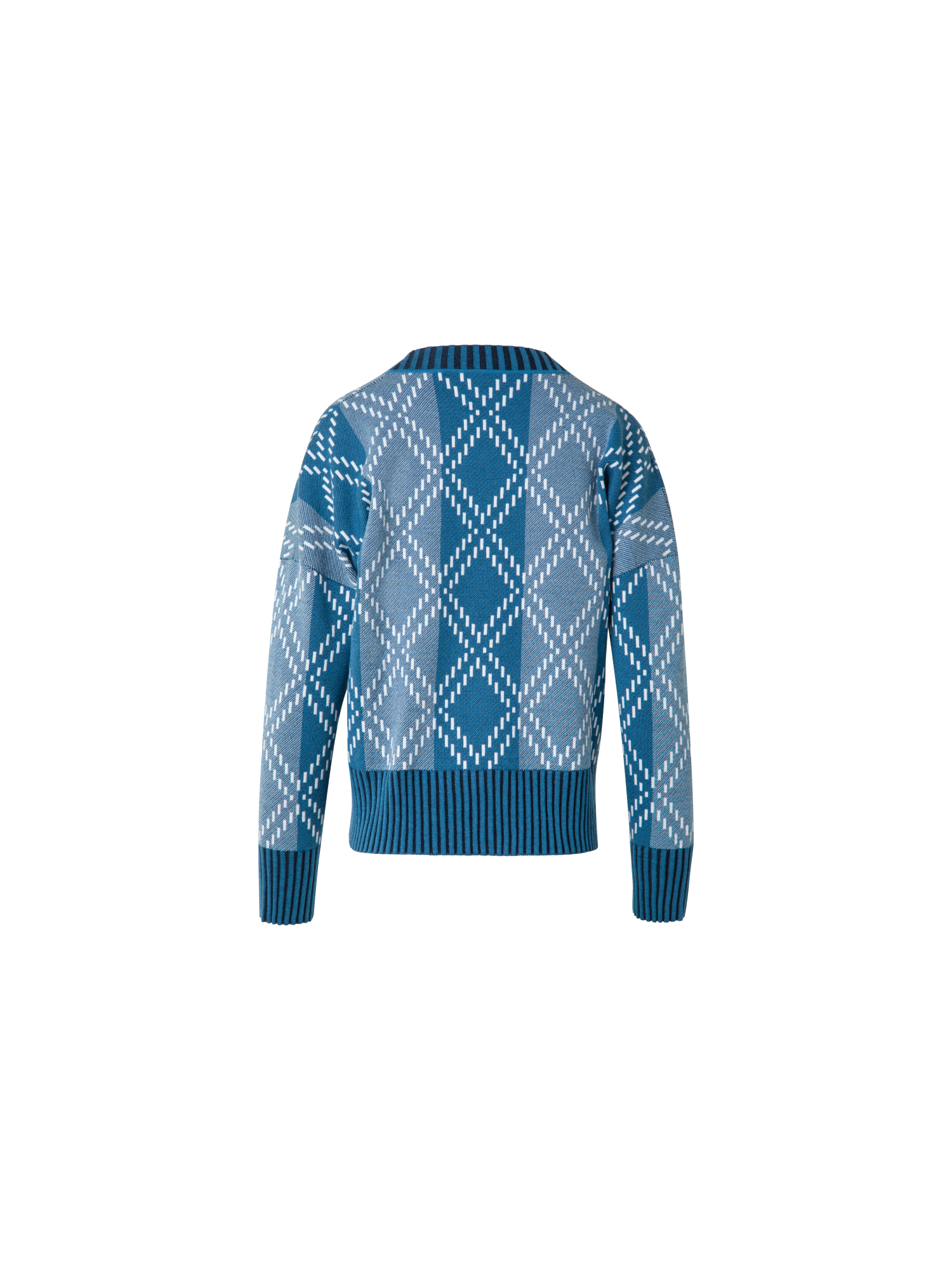 Designer Merino-Cardigan mit Diamant-Jacquard - Blau - Bunt