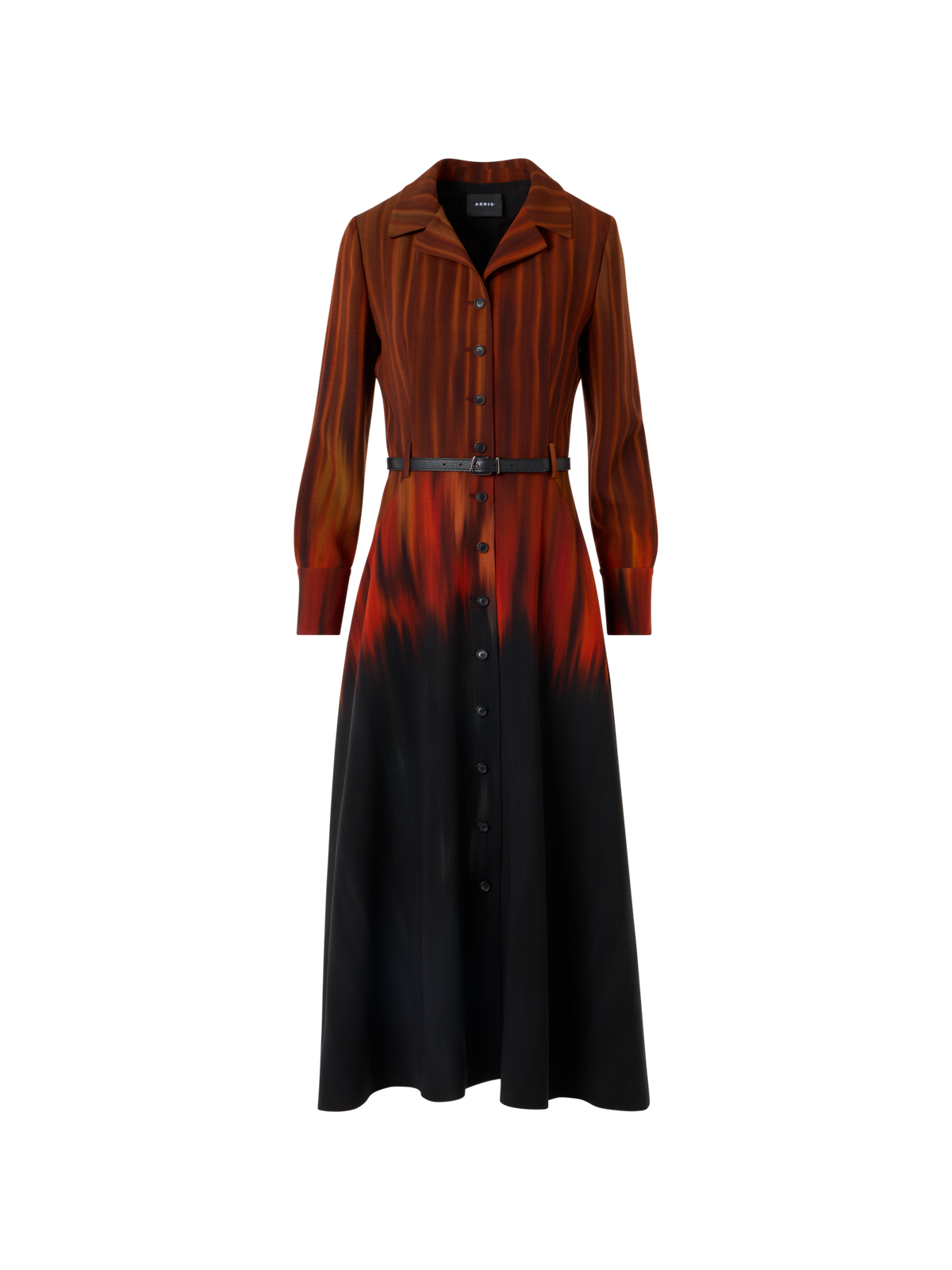 Designer Midikleid aus Woll-Double-Face mit Fuego Negro Print - Braun - Rot - Bunt - Schwarz