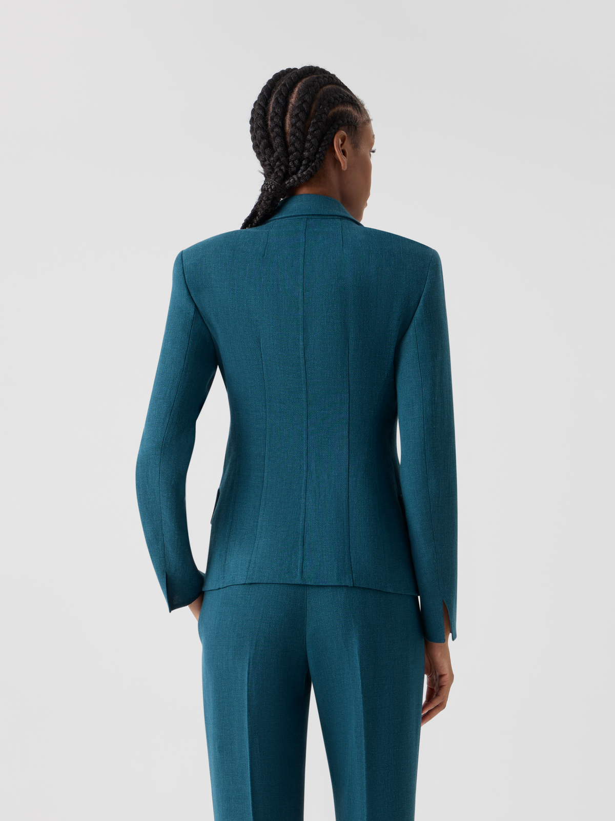 Designer Hannah Taillierte Zweireiher-Jacke aus Leinen-Wolle - Grün