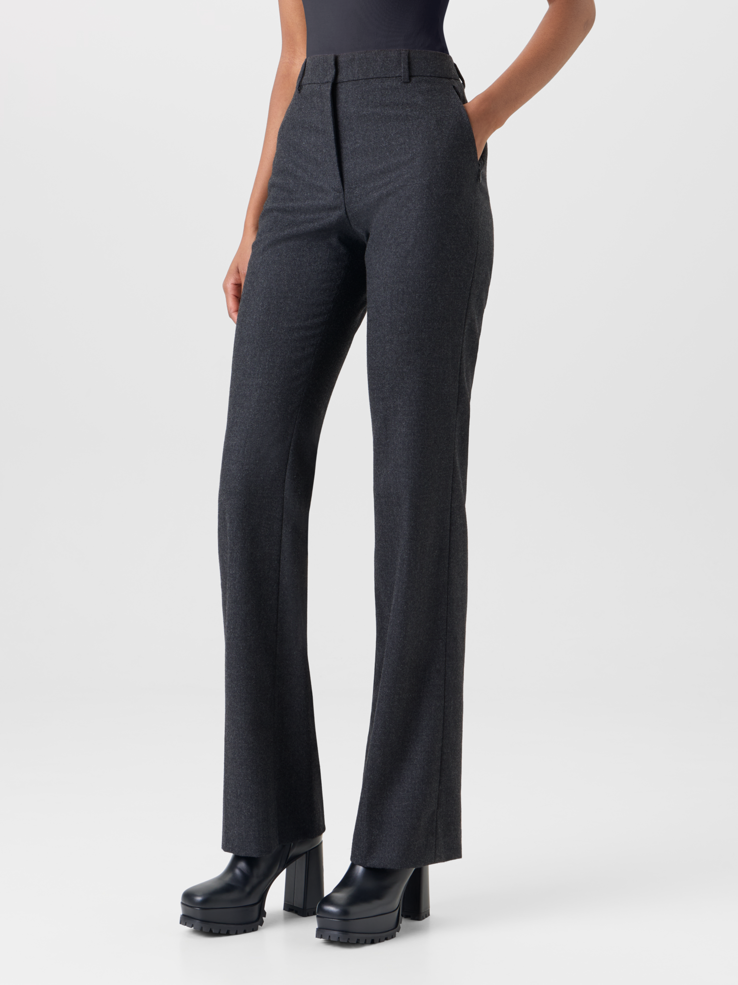 Designer Bootcut Hose aus Woll-Stretch-Flanell - Grau 