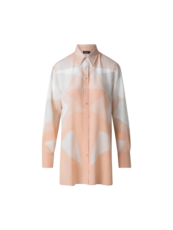 Designer Seiden-Tunika-Bluse mit Chiaroscuro Druck - Bunt - Rosa