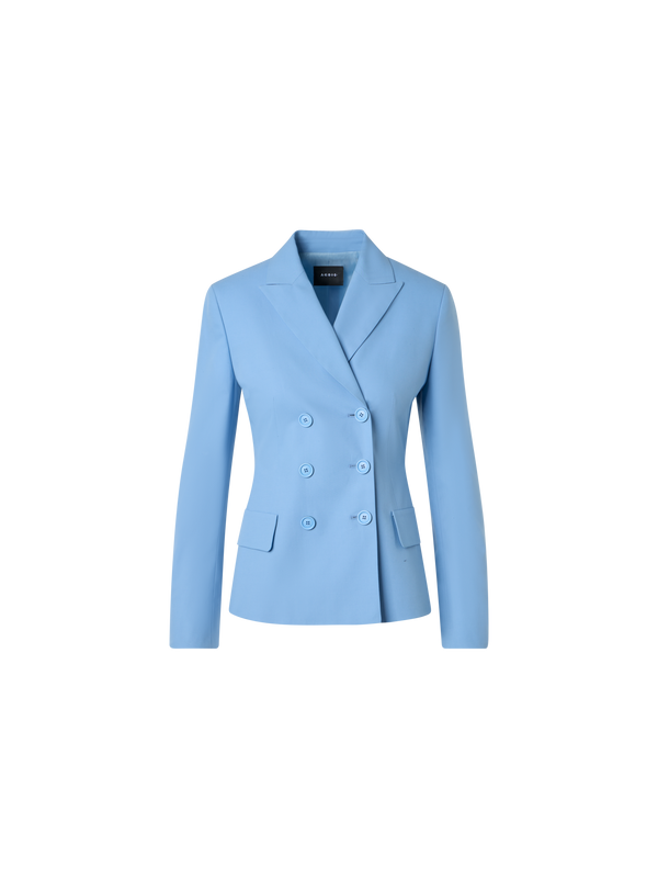Designer Zweireihige Jacke aus Baumwoll-Stretch-Gabardine - Blau