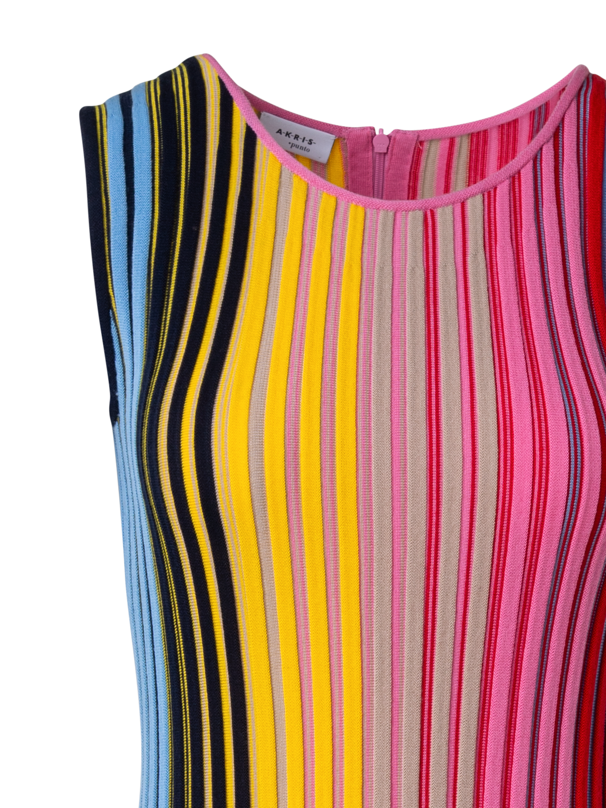 Designer Merino-Strickkleid mit Regenbogenripp - Bunt