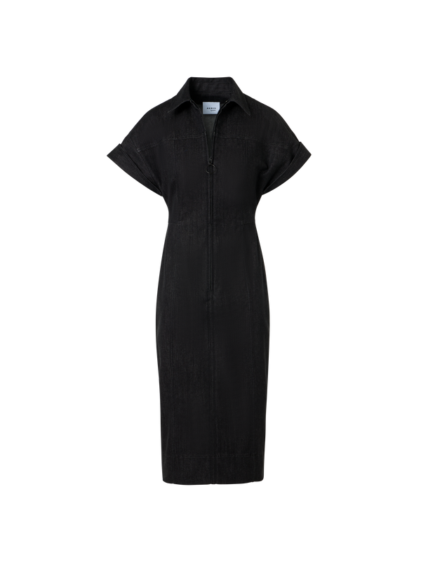 Designer Tailliertes Kleid aus Baumwoll-Stretch-Denim - Schwarz