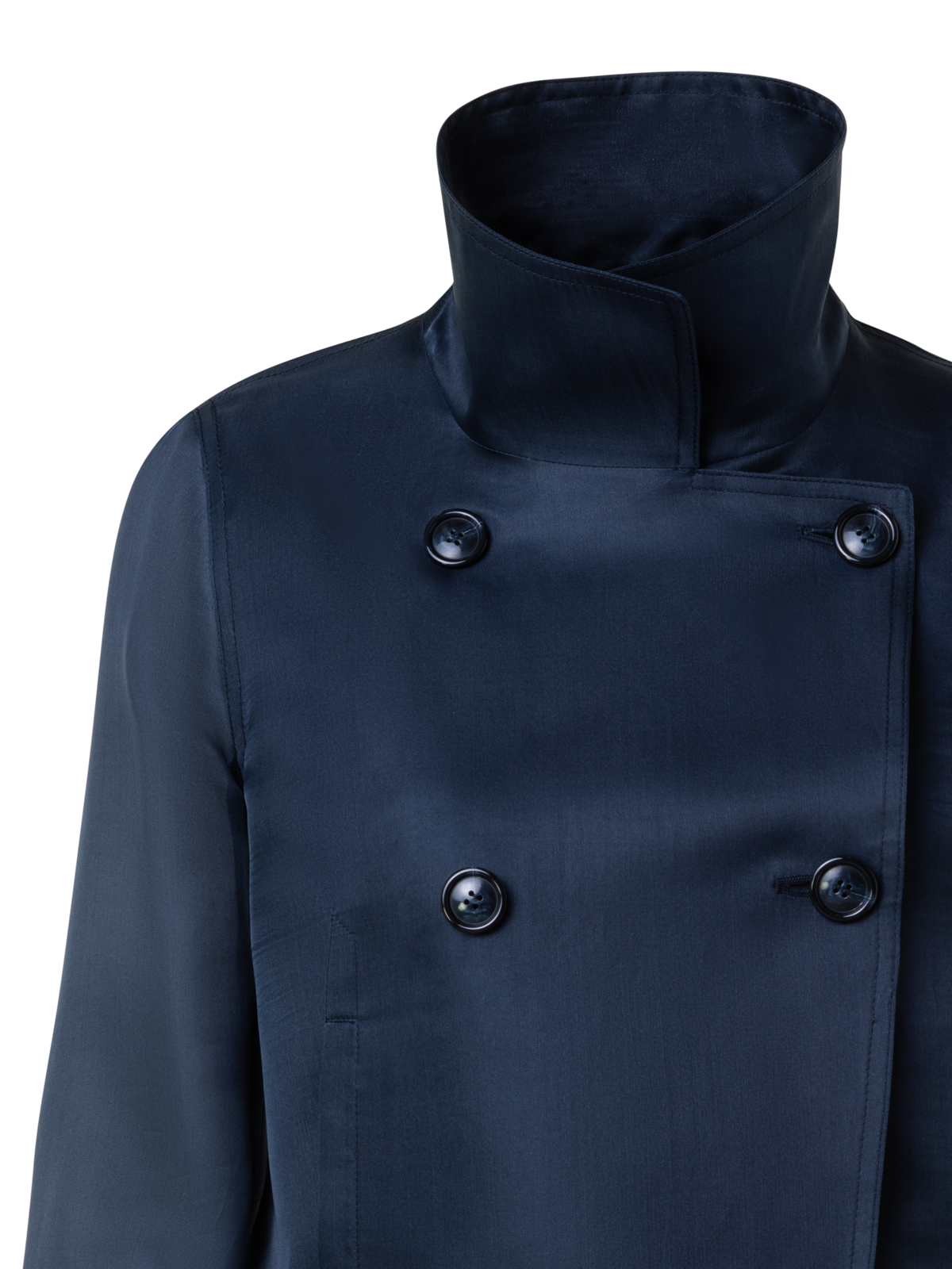 Designer Kurze zweireihige Jacke aus Seiden-Organza - Dunkelblau - Blau