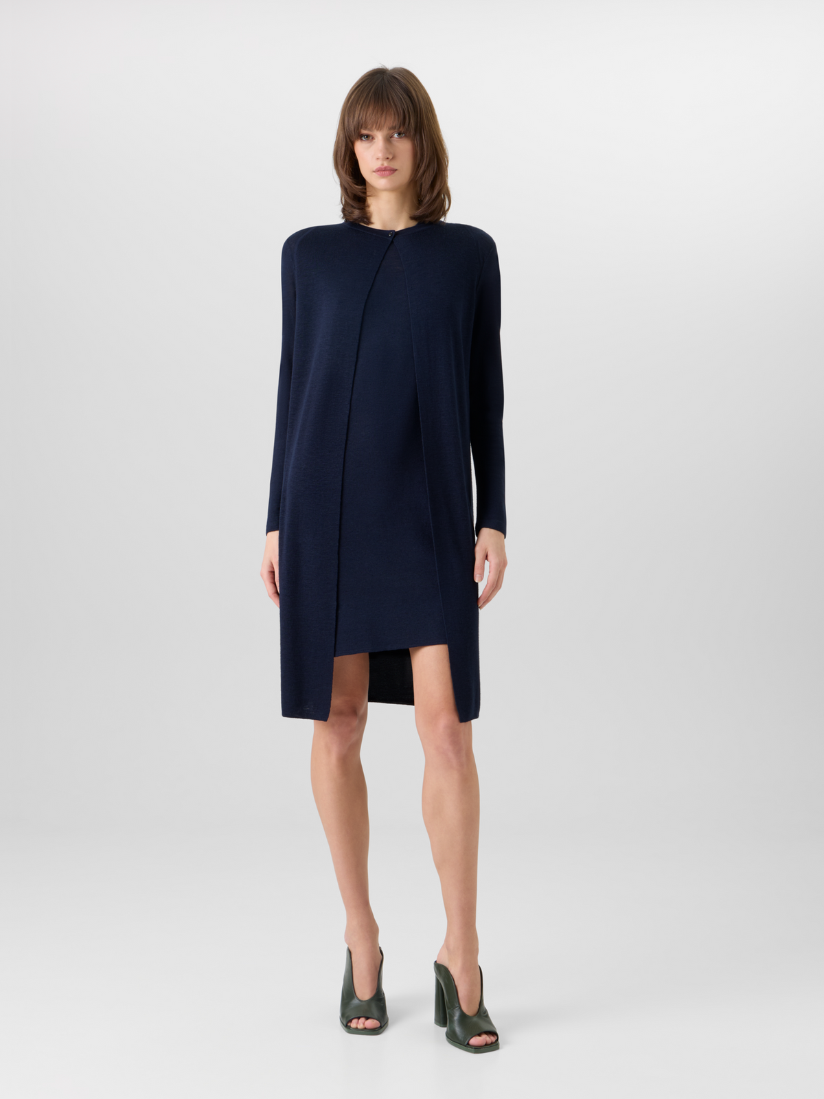 Designer Langärmeliger Strickmantel aus Leinen-Seide - Dunkelblau #editorial
