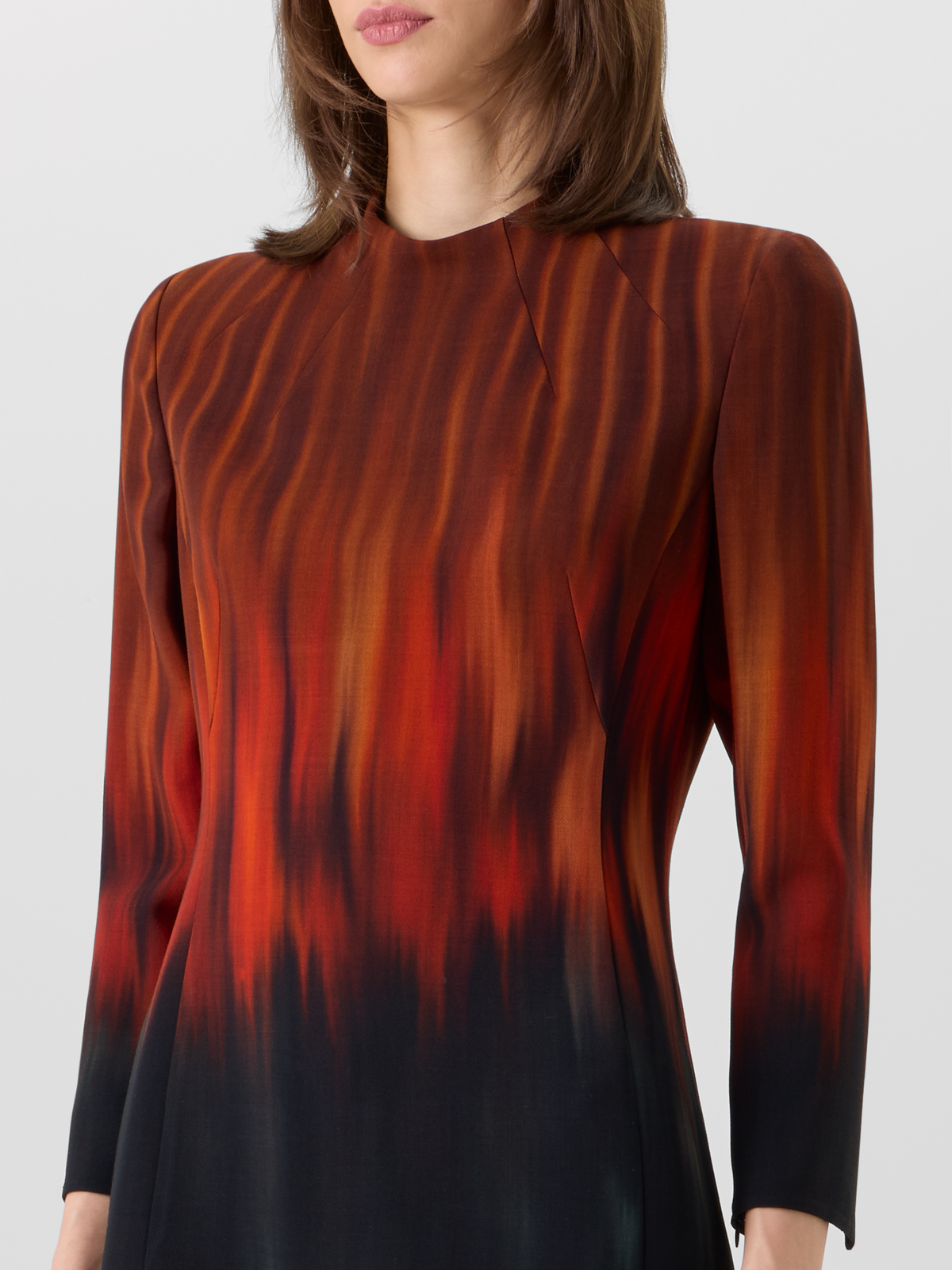 Designer Kleid aus Woll-Double-Face mit Fuego Negro Print - Schwarz - Braun - Rot - Bunt 