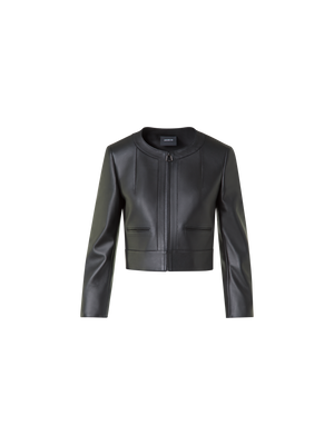 Designer Kurze Lederjacke mit Rundkragen - Schwarz