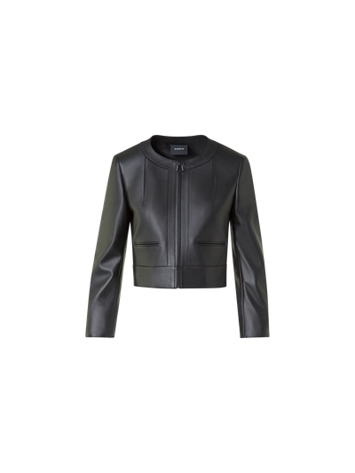 Designer Kurze Lederjacke mit Rundkragen - Schwarz