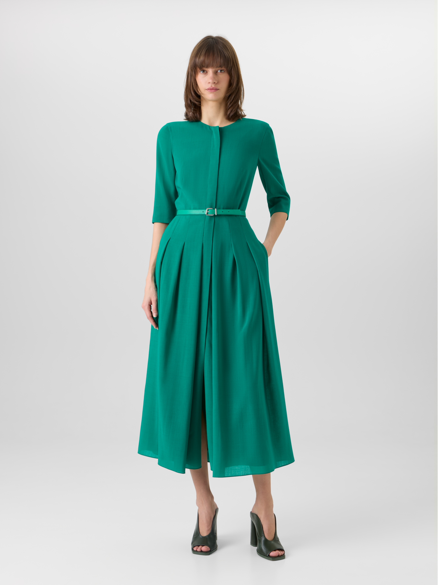Designer Langärmeliges Midikleid aus Shelly-Wolle - Grün 