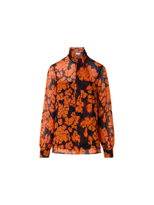 Designer Langärmelige Bluse mit Papercut Flower Print - Bunt