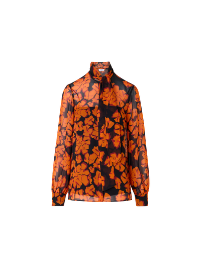 Designer Langärmelige Bluse mit Papercut Flower Print - Bunt