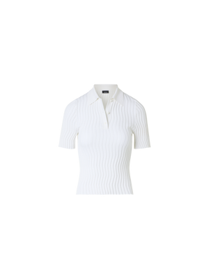 Designer Tailliertes Strick-Polo aus Stretch-Baumwollseide - Ecru