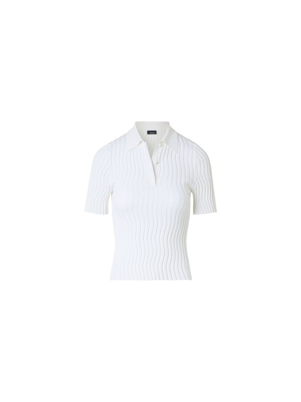 Designer Tailliertes Strick-Polo aus Stretch-Baumwollseide - Ecru