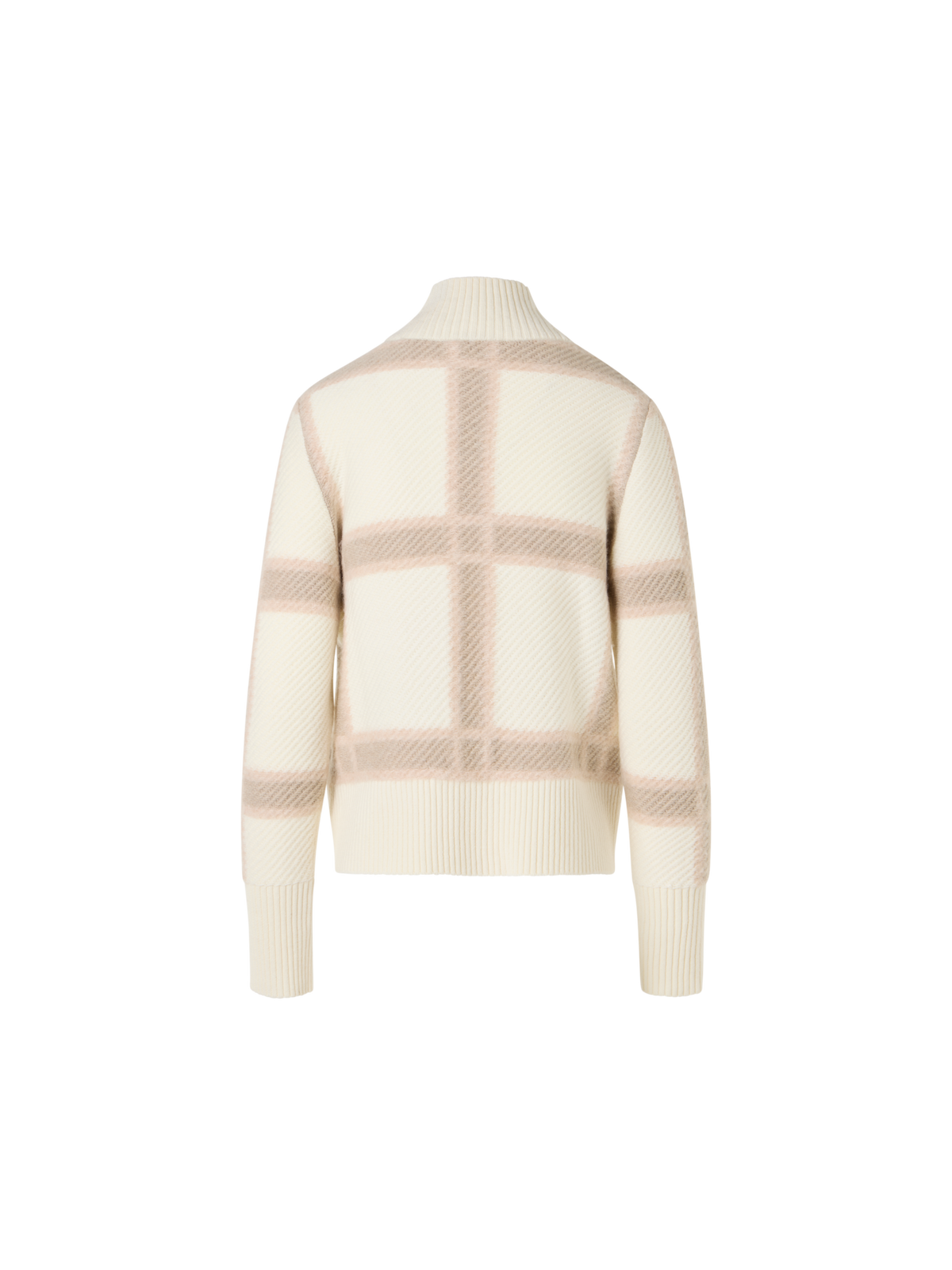 Designer Wolle-Kaschmir Pullover mit Intarsia-Karo - Ecru - Bunt