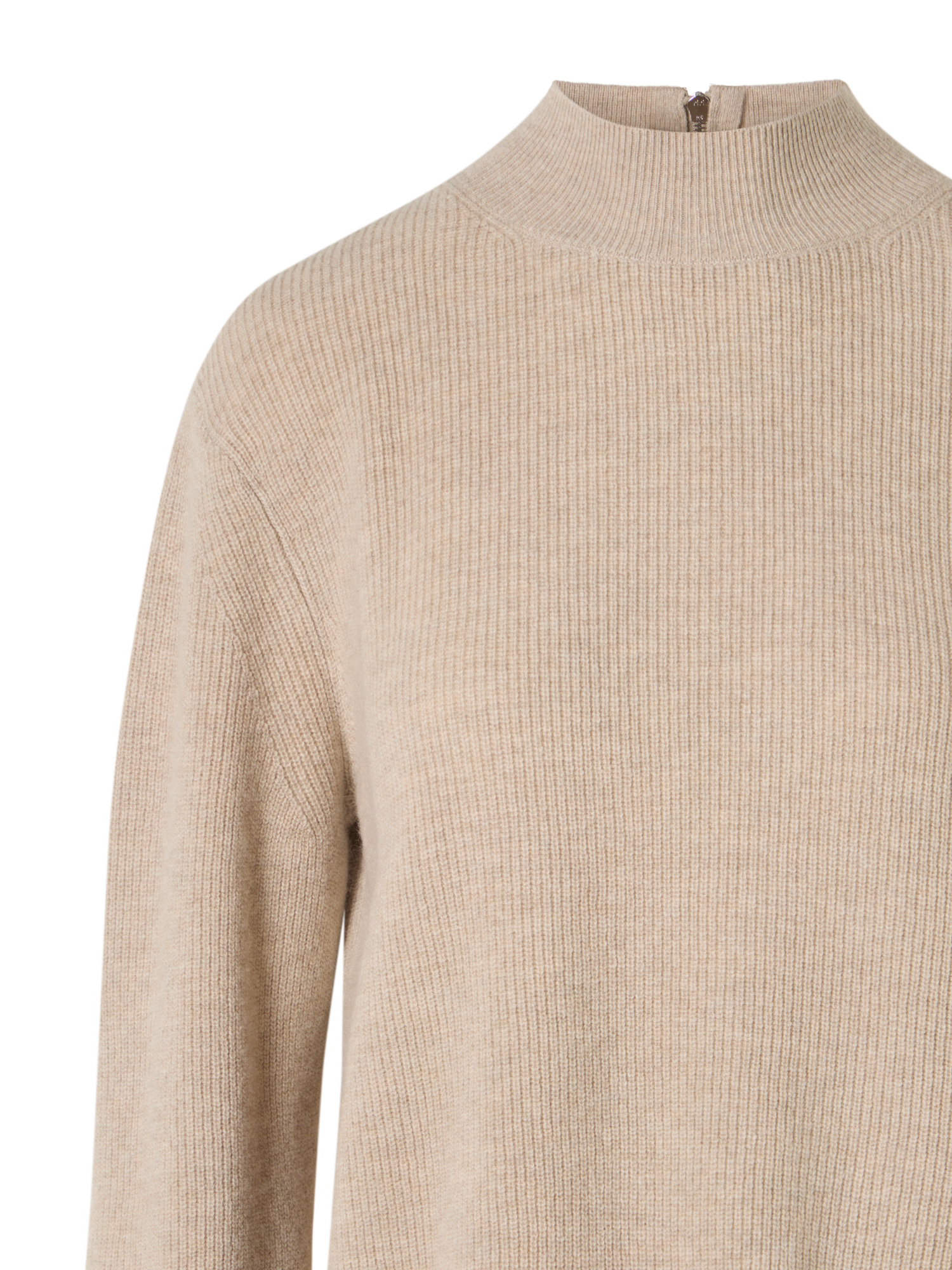 Designer Wolle-Kaschmir Pullover mit Stehkragen - Beige