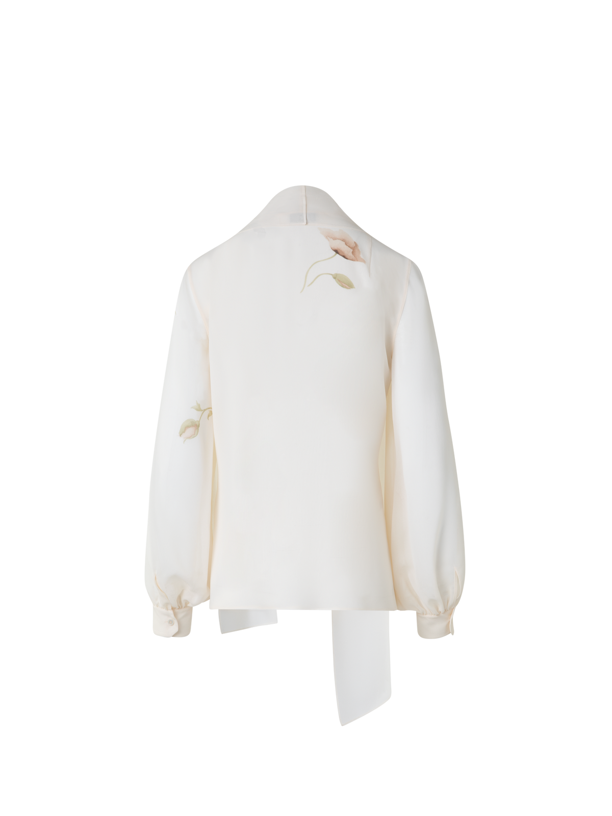 Designer Seidenbluse mit Schleife und Anemone Druck - Bunt - Ecru - Weiss