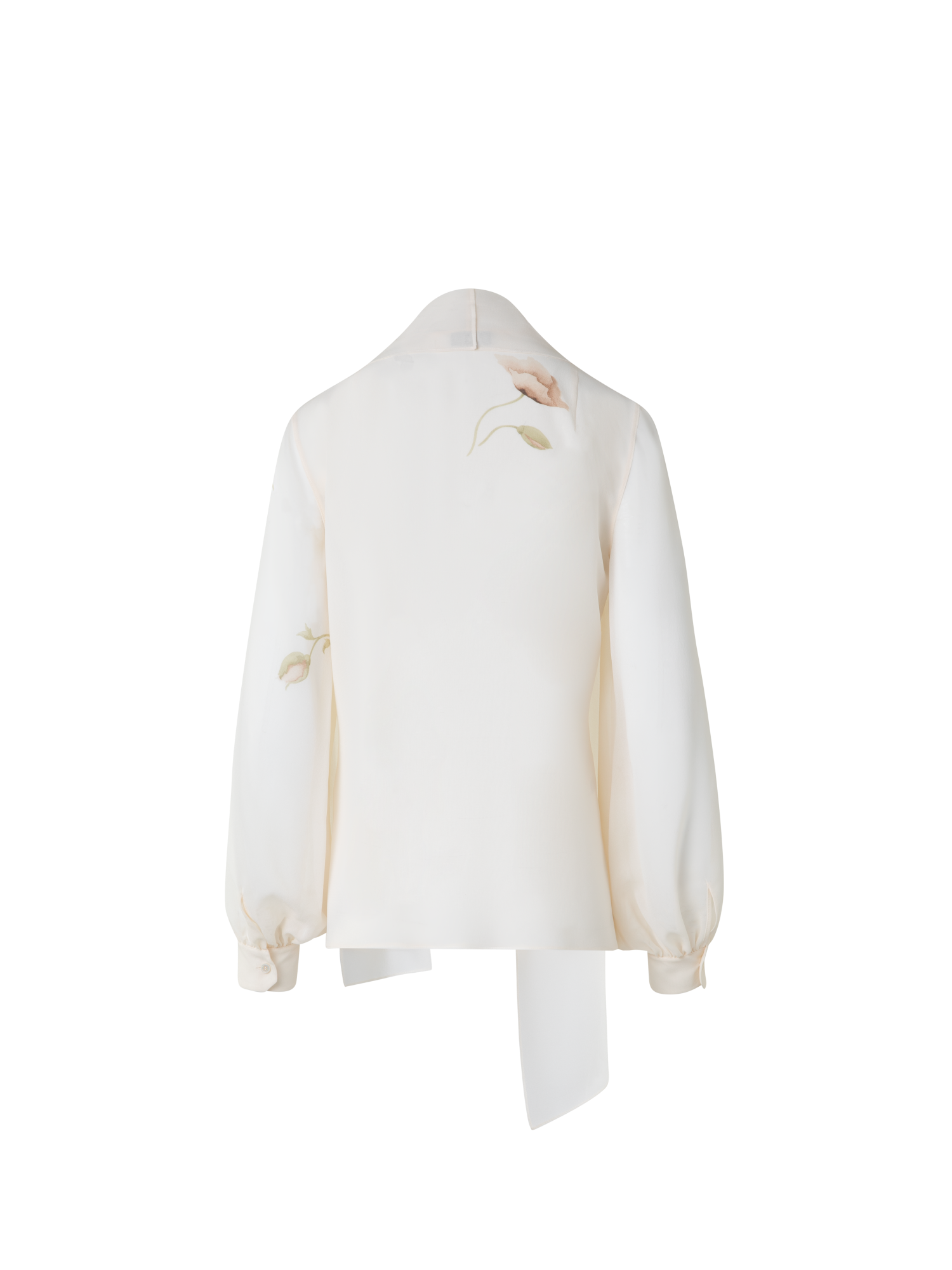 Designer Seidenbluse mit Schleife und Anemone Druck - Bunt - Ecru - Weiss