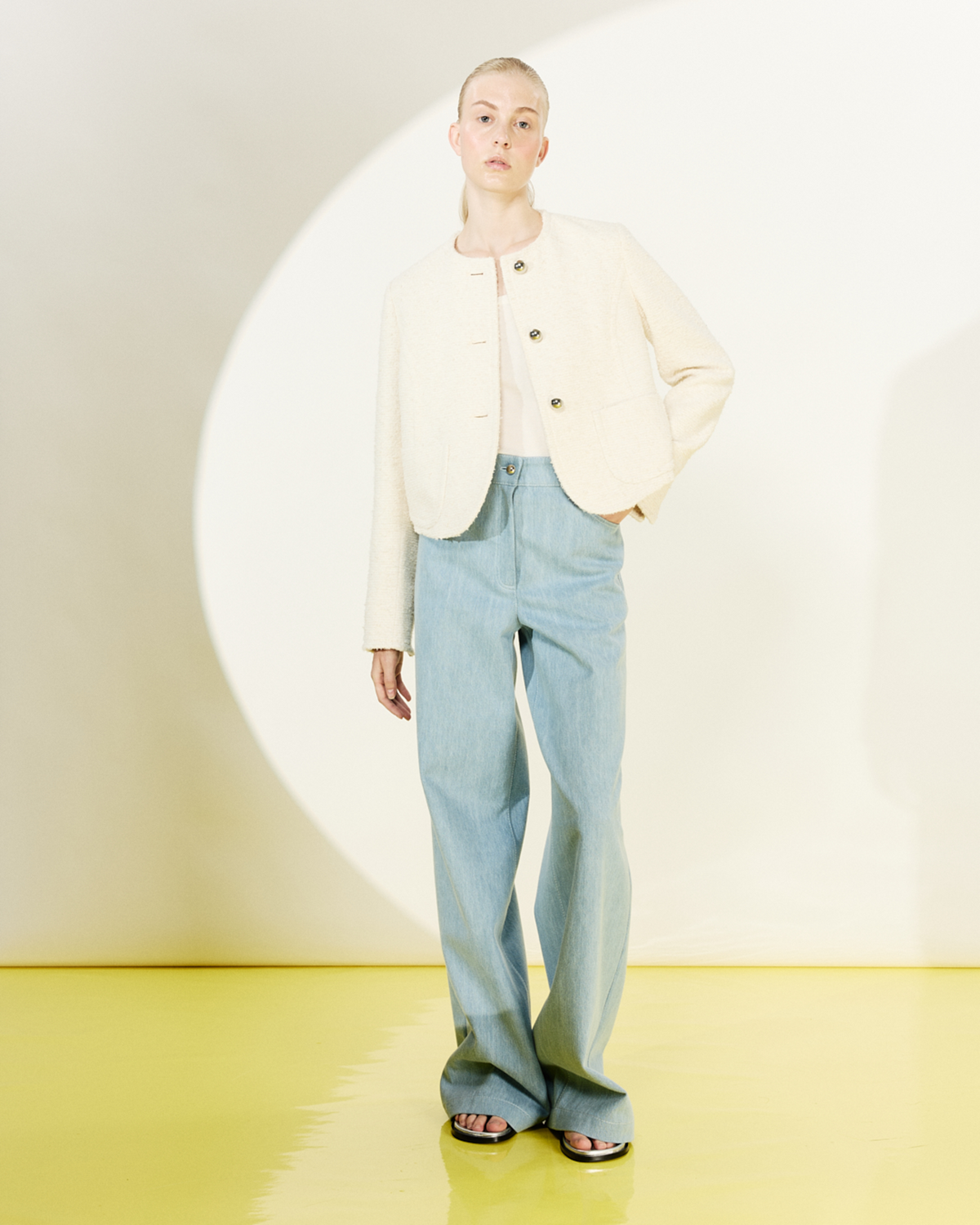 Designer Kastige Sommer-Jacke aus Bouclé-Baumwolle - Ecru #editorial