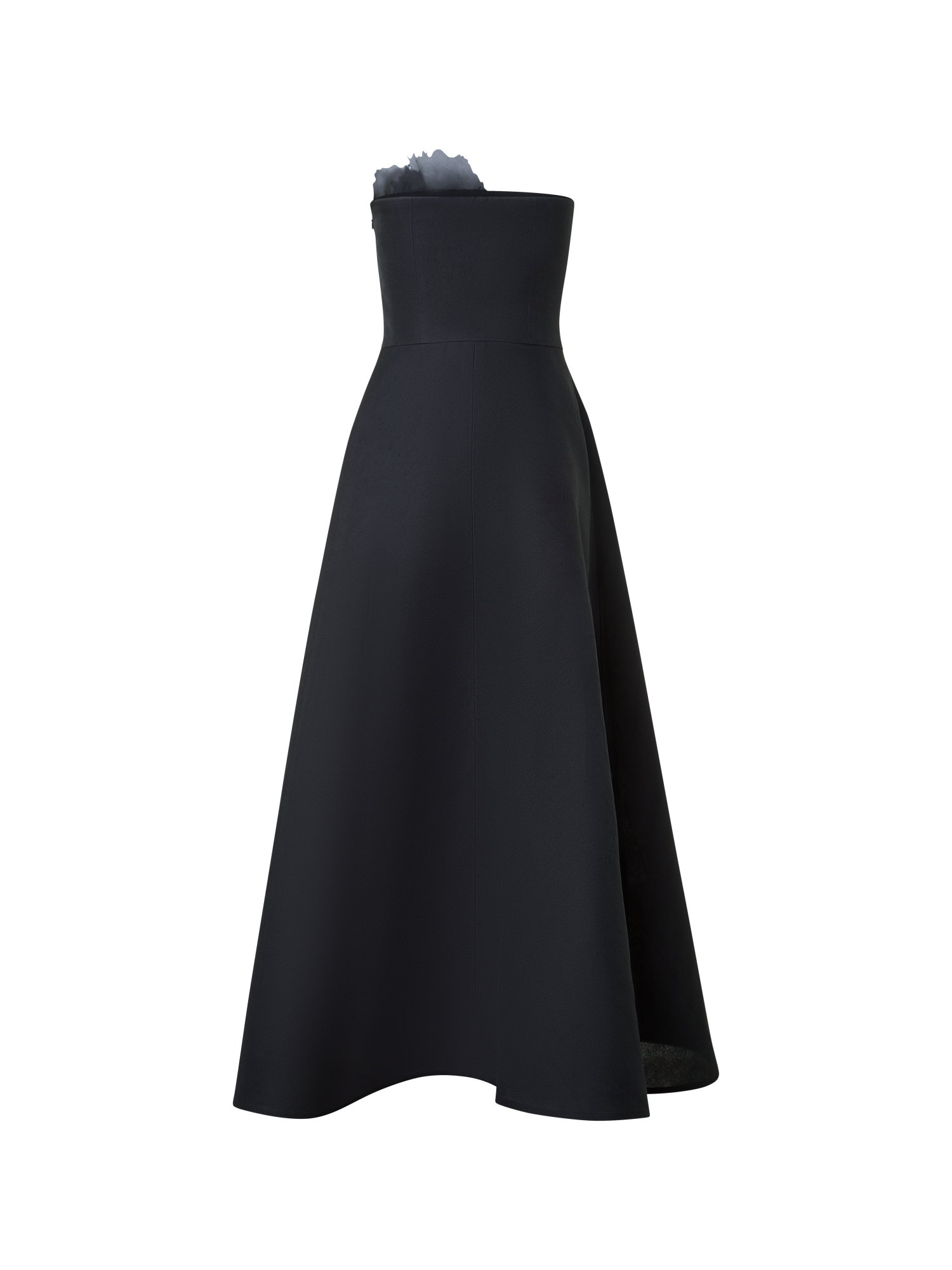 Designer Abendkleid aus Seide mit Organza-Anemone - Schwarz