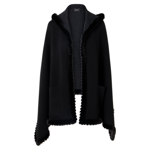 Reversible Hooded Cashmere Cape with Mink Trim