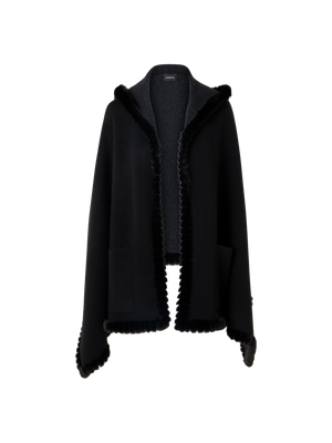 Designer Wendbares Kaschmir-Cape mit Kapuze und Nerzbesatz - Grau - Schwarz
