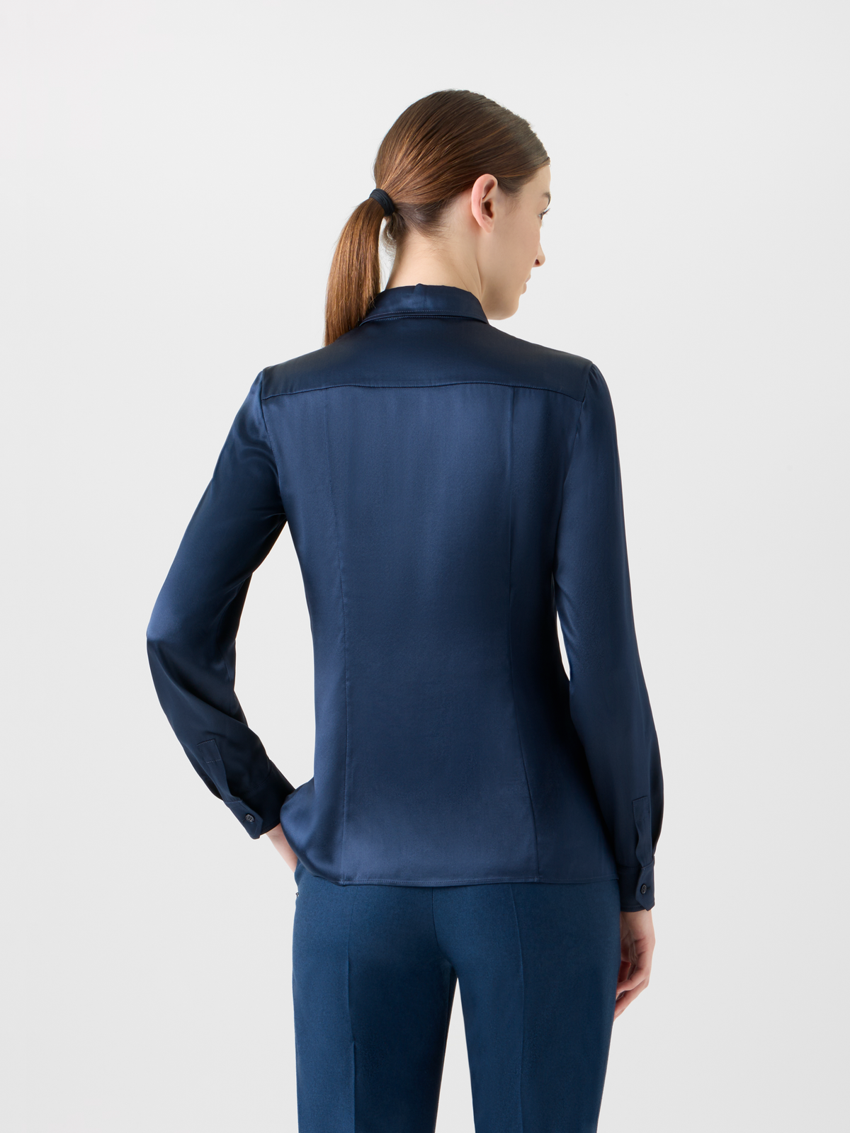 Designer Stretch-Seidensatin Hemdbluse - Dunkelblau - Blau #editorial