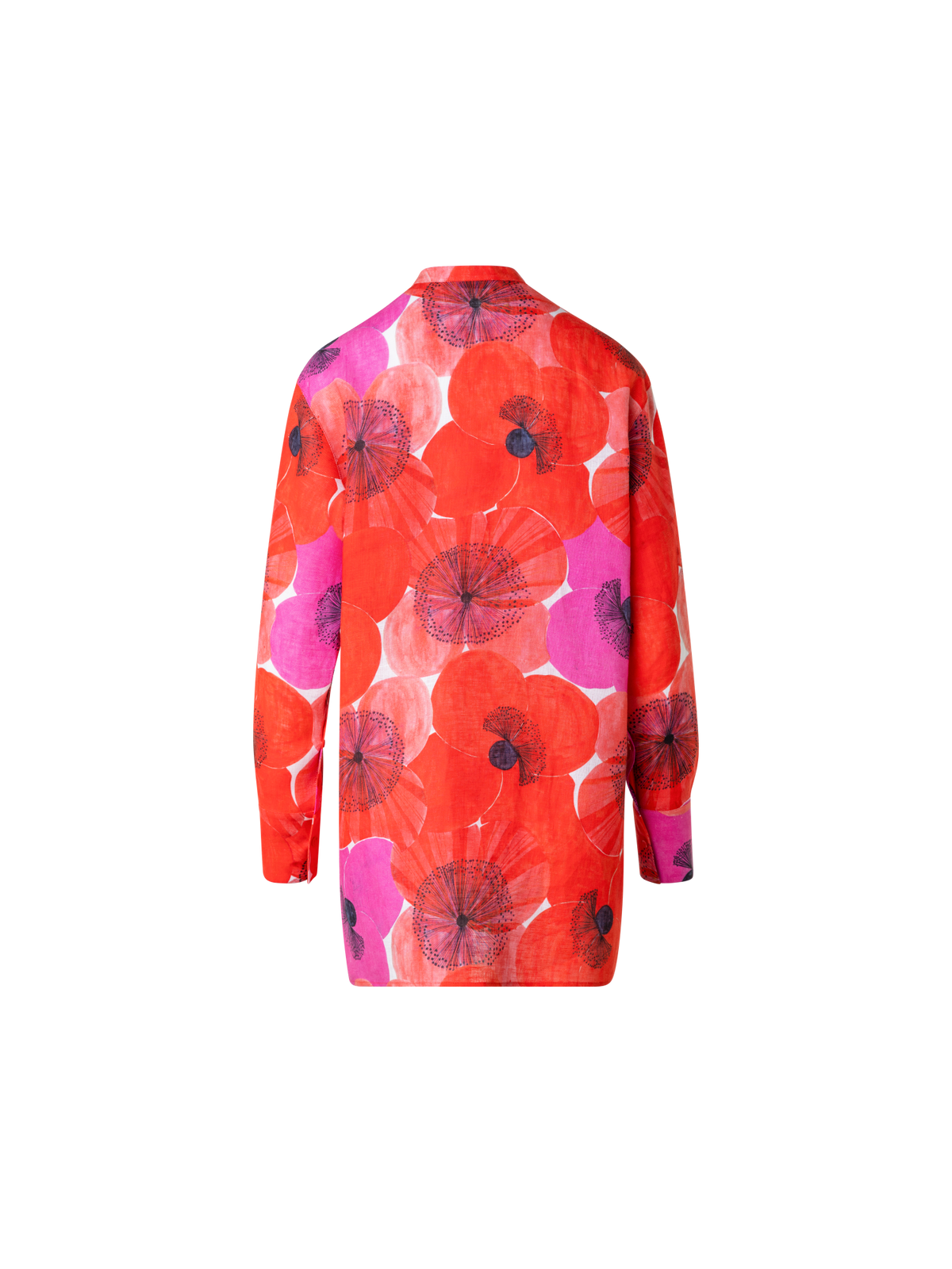 Designer Oversize Tunikabluse aus Leinen mit Poppy Druck - Bunt - Rot