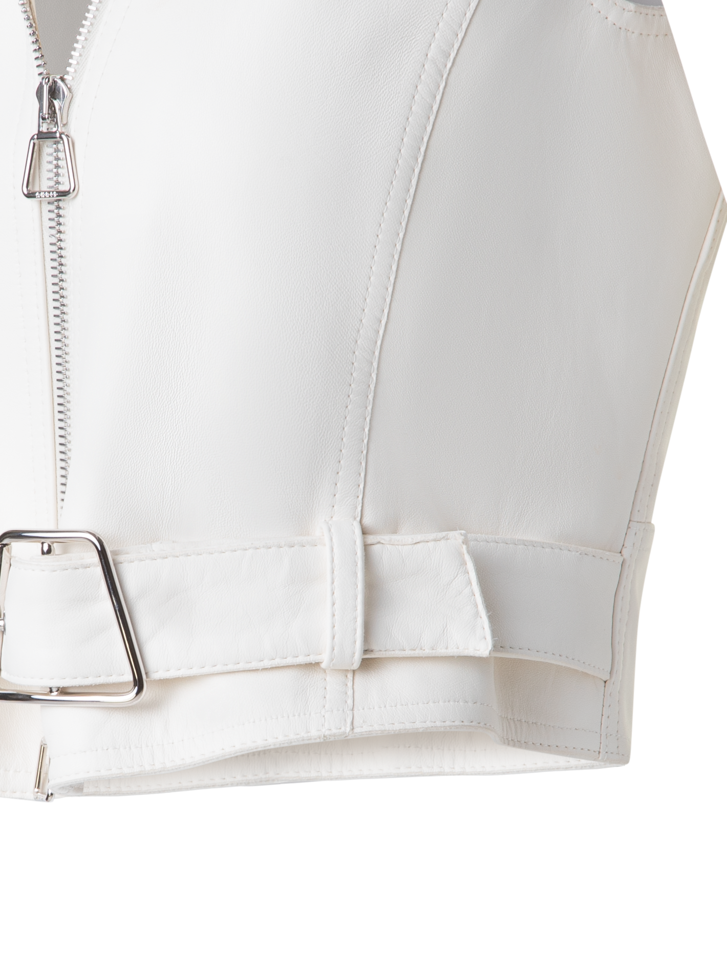 Designer Lederweste im Biker-Stil - Ecru - Weiss