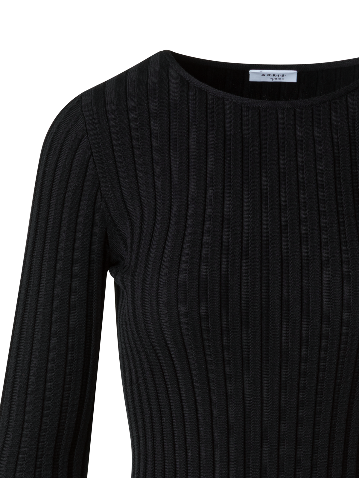 Designer Merino Wolle Rippenstrick Pullover - Schwarz