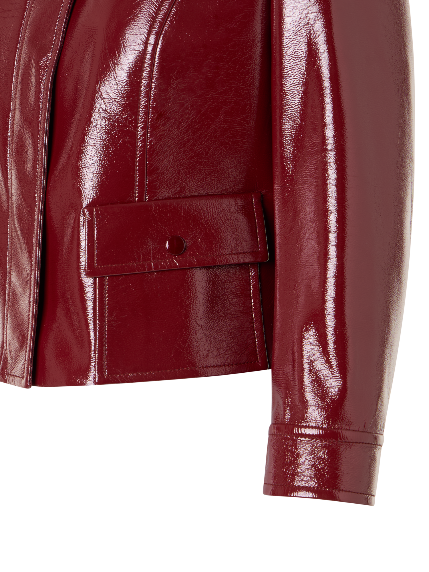 Designer Langärmelige Kurzjacke aus glänzendem Crinkle-Kunstleder - Rot