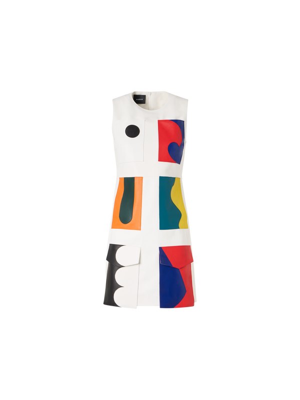 Designer Kurzes Etuikleid mit Paravent-Patchwork - Bunt