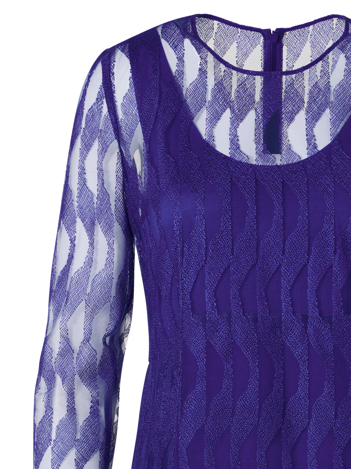 Designer Langärmeliges Kleid mit High Plains Stickerei auf Tüll - Violett